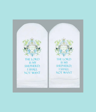 Standing on the Word Socks Sheep Crest with verse: Psalm 23:1 Lord is my Shepherd