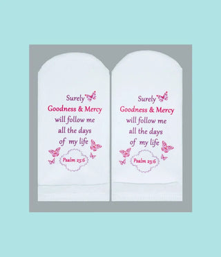 Standing on the Word Socks Butterflies with Verse: Psalms 23:6 Surely Goodness & Mercy