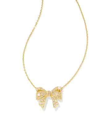 Krista Bow Short Pendant Necklace In Gold White Mix