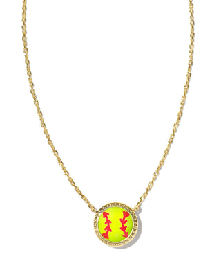 Softball Short Pendant Necklace In Gold Chartreuse Magnesite