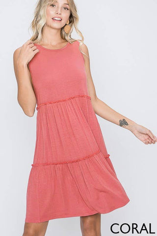 Trixie Ruffled Tri-Tiered Dress in Coral - Final Sale