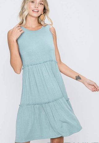 Trixie Ruffled Tri-Tiered Dress in Dusty Mint