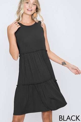 Trixie Ruffled Tri-Tiered Dress in Black - Final Sale