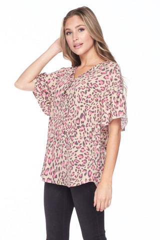 Button Up Khaki Leopard Top