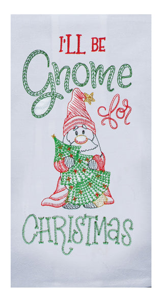 Embroidered Gnome for Christmas Flour Sack Towel