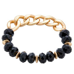 Link Chain Bracelet With Crystal Beads In Black