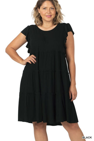 Spring Ruffle Sleeve Tiered Dress - Black - Final Sale
