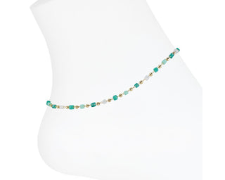 Anklet-Multi Green Beaded