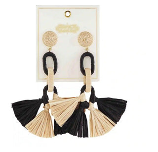 Tan Raffia Tassel Earrings Final Sale