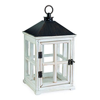 Weathered White Wooden Candle Lantern