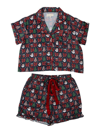 Sleep It Off Short Sleeve Pajama Set in Santa Trees