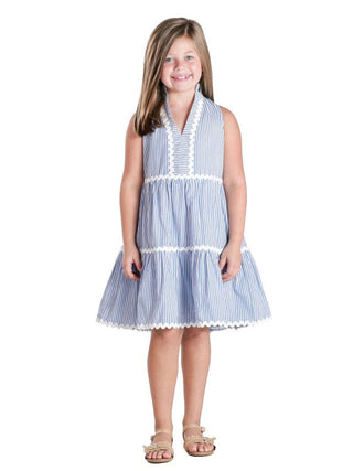 Youth Heat Waves Dress in Blue Stripe