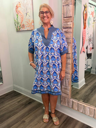 Stack It Up Dress in Blue Mix