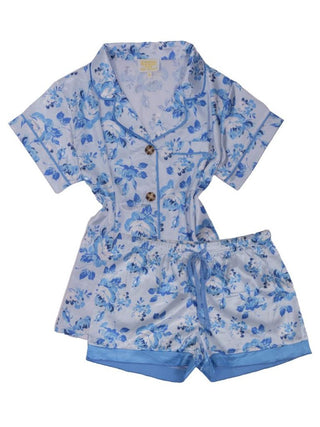 Dream Duo Silk Pajama Set In Blue Flower