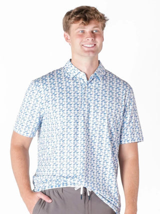 Fishing Dockside Men's Polo in Light Blue