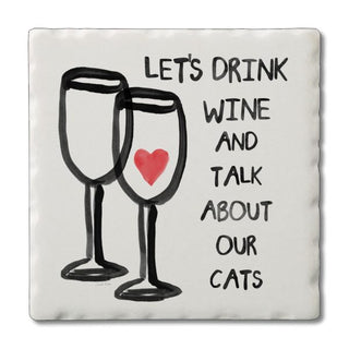 Wine and Cats  – Square Single Coaster