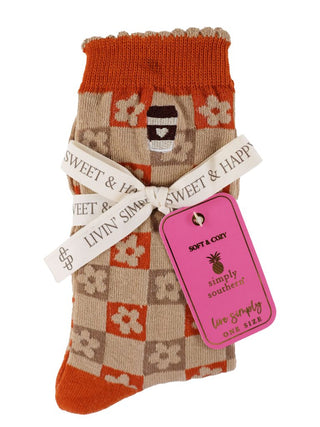 Simply Southern Orange Flower Check Socks