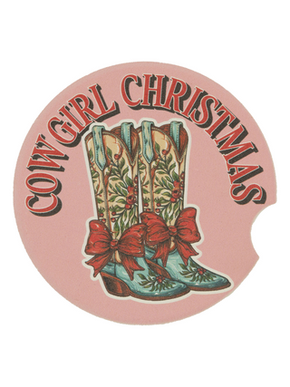 Cow Girl Christmas Car Coaster