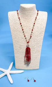 Talla Beaded Tassel Necklace in Red