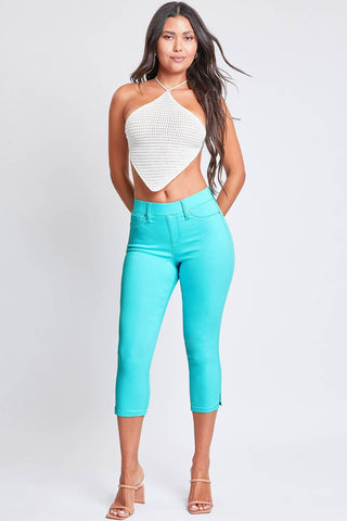 Hyperstretch Pull On Capri With Side Slit in Aqua