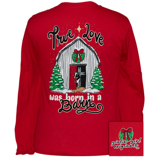 True Love Was Born In A Barn Long Sleeve Tee In Red