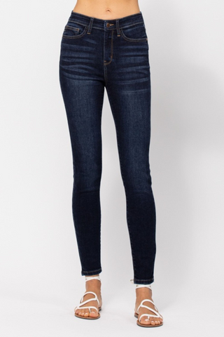 High Waist Skinny Jeans With Handsanding By Judy Blue In Dark