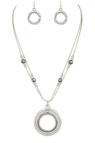 Beaded 2 Tone Hoop Pendant Necklace Set *2 Styles*