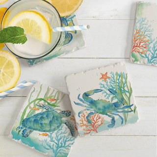 Sea Life Serenade Assorted Image Tumbled Tile Coaster 4 Pack