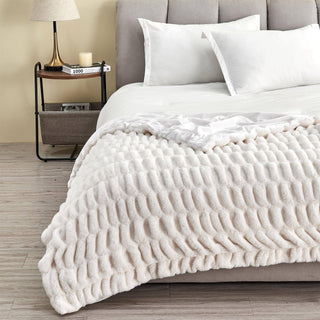 Ruched Faux Fur Throw Blanket | Alondra Collection by Great: 50" x 60" Throw / White