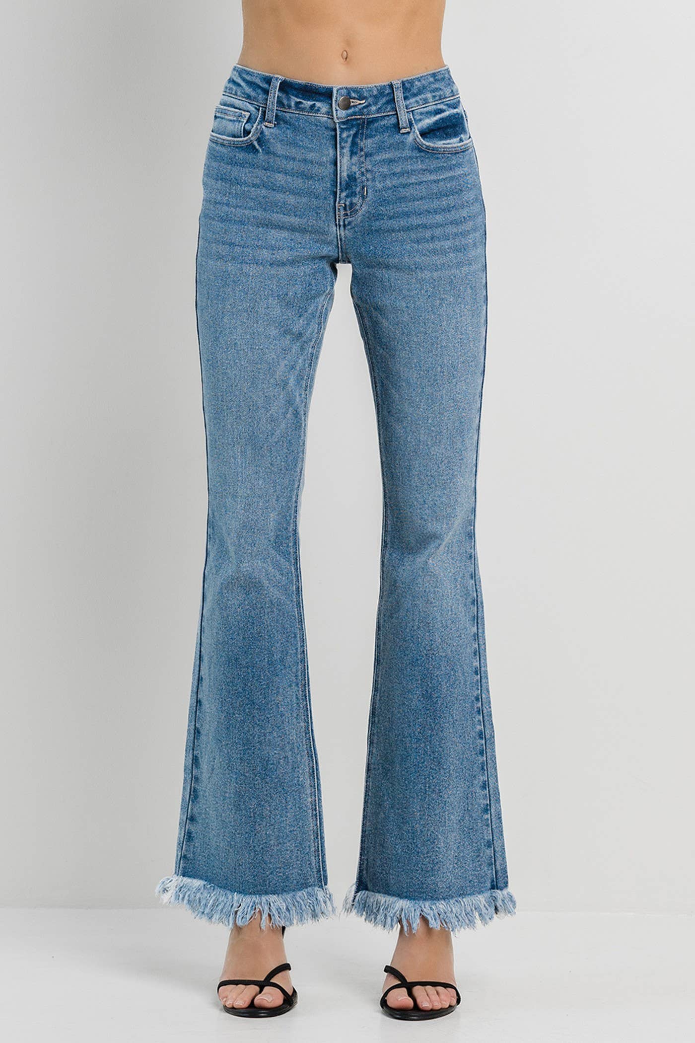 Fringe Hem Bootcut Jeans In Medium Denim – Mermaid Cove