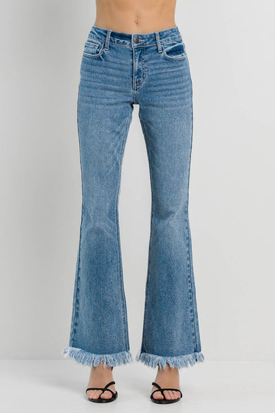 【mnem】Ariel Fringe Bootcut Denim Fringe Hem Bootcut Jeans In Medium Denim – Mermaid Cove