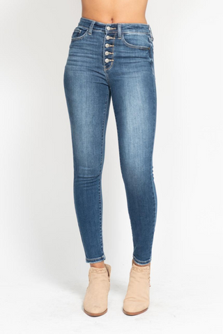 High Rise Button Fly Skinny Jeans By Judy Blue In Medium