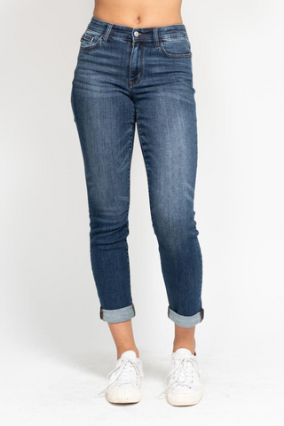 Cuffed Slim Fit Jeans By Judy Blue In Dark