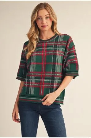 Checkered Whim Sweater In Hunter Green