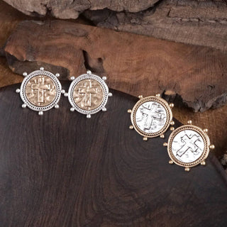 Divine Duo Two-Tone Cross Stud Earrings