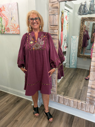 Bloom Into View Babydoll Dress in Merlot