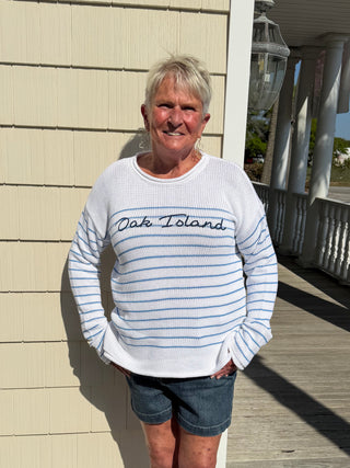 ‘Oak Island’ By The Sea Sweater in Blue Stripe