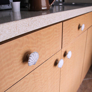 White Cast Iron Scallop Sea Shell Drawer Pulls