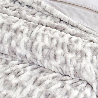 Ruched Faux Fur Throw Blanket | Alondra Collection by Great: 50" x 60" Throw / White