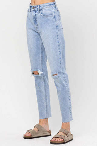 High Rise Distressed Mom Jeans