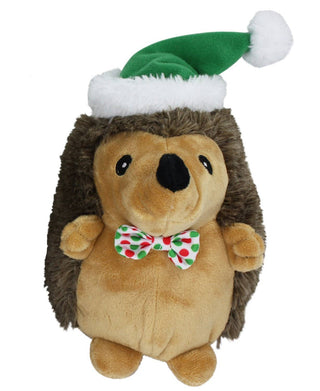 Hedgehog W/Bowtie & Green Santa Hat Dog Toy - 8"
