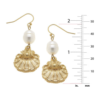 Gold scallop Shell and Genuine Freshwater Pearl Earrings