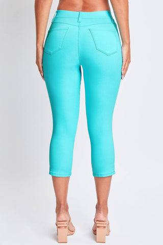 Hyperstretch Pull On Capri With Side Slit in Aqua - Final Sale