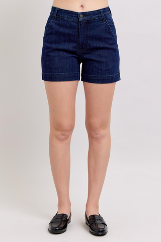 High Waist Denim Trouser Shorts By Judy Blue In Dark