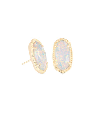 Ellie Stud Earrings Gold White Opal