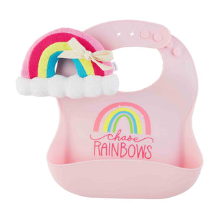 Pink Rainbow Bib & Rattle Set