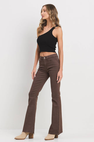 High Rise Flare Jeans In Brown