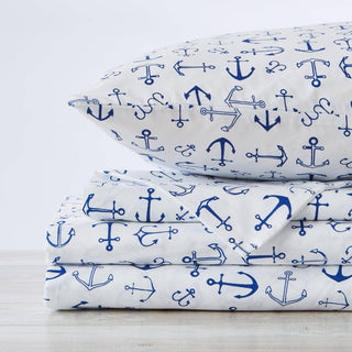 4-Piece Coastal Microfiber Sheet - Newport Collection: Full / Coastal - Anchor