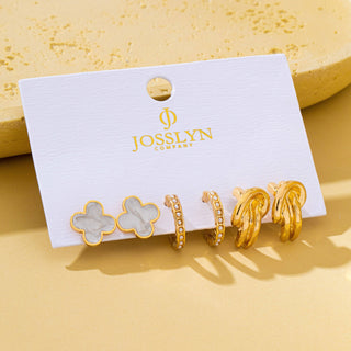 Clover & Pearl Huggie Earring Trio