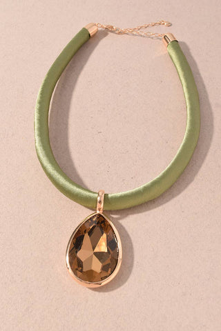 Satin Cord Teardrop Crystal Statement Necklace